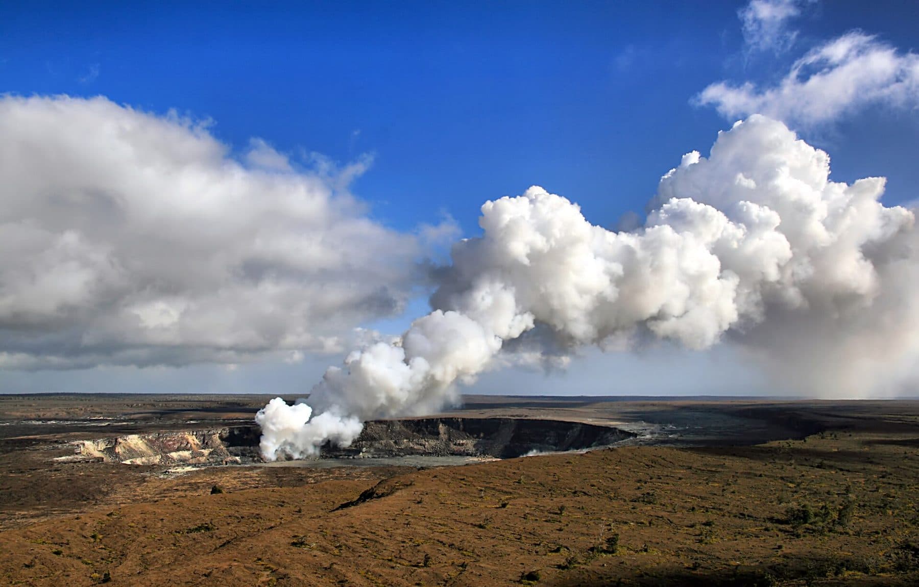 A volcanic gas plume rising from Halemaʻumaʻu crater at Kīlauea’s summit, photographed in 2008