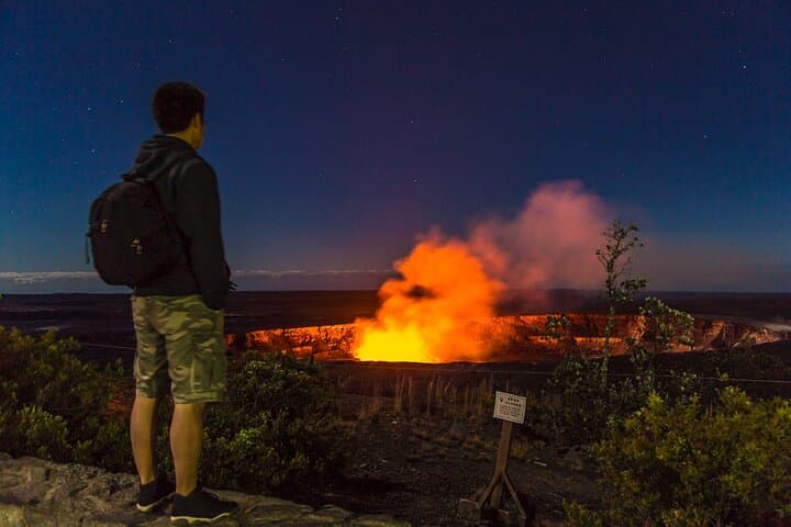 Viewing Glowing Lava Lake during Twilight